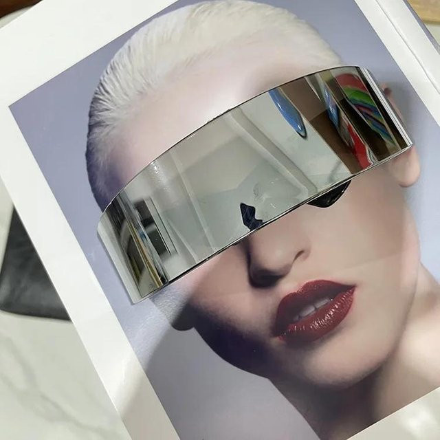 Futuristische schmale Cyclops Visier Brille, randlos, grau, Unisex - Bild 1