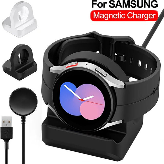 Samsung Schnellladekabel für Galaxy Watch 3, 4 Classic, 42 mm, 46 mm, Active 2, 1 SM-R500 mit USB-Ladekabel und Ladestationshalterung, Länge: 1 m - Bild 1