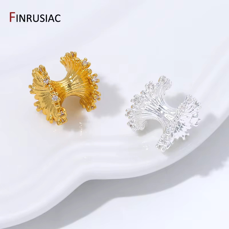 FINRUSIAC Trennperlen Messing, 18K vergoldet, Zirkonia-Einlage, Taillenform - Bild 1