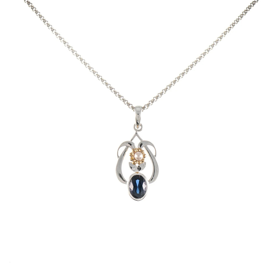 Anhänger mit Kette 925 Silber, teilvergoldet, Zirkonia, Perle, Unisex - Bild 1