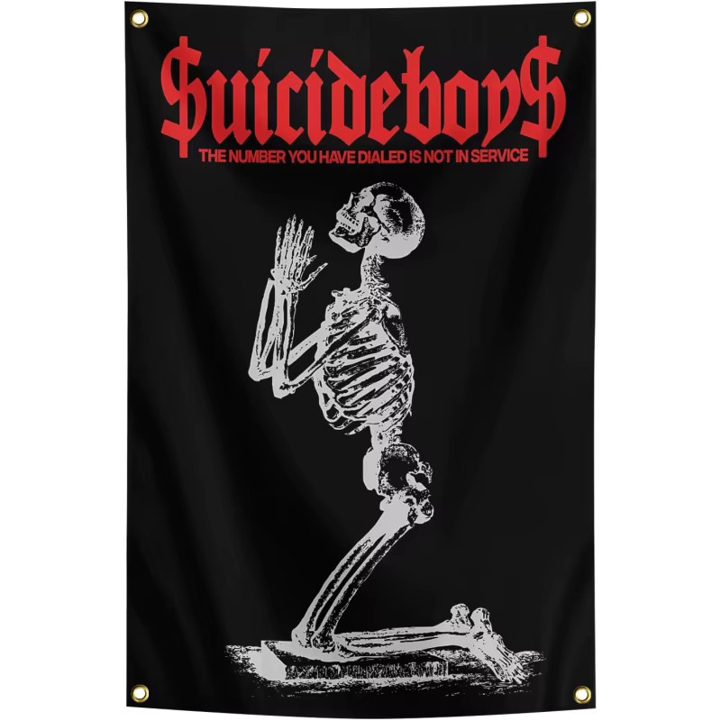 VIKAMA Wandteppich mit Totenkopfmuster in Schwarz-Rot, abstrakte Wanddekoration für dein Zimmer - Bild 2