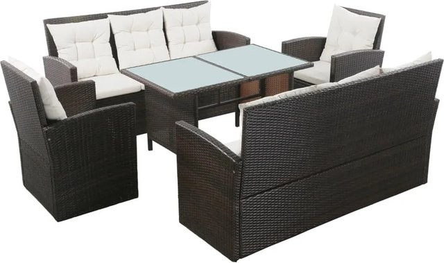 vidaXL 5-tlg Garten-Lounge-Set aus Poly Rattan in Braun mit Auflagen und Glastisch im L-Shape Design - Bild 1
