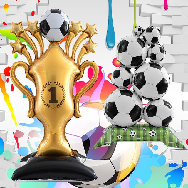 Goldener Folienballon in Form einer Fußball-Trophäe für deine Fußball-Geburtstagsparty, 150 cm - Bild 1