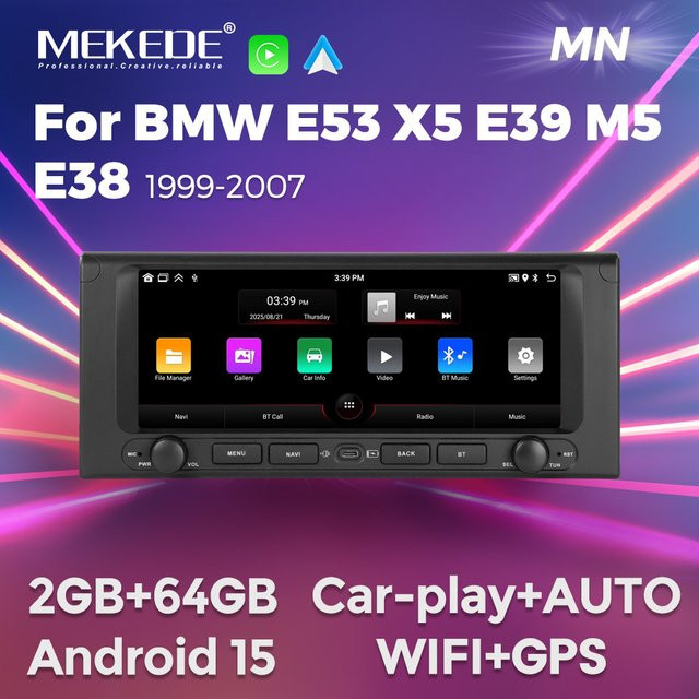 MEKEDE Android 15 Autoradio mit 10,26 Zoll Display für BMW E53 X5 E39 M5 E38, kabelloses CarPlay und GPS, Schwarz - Bild 1