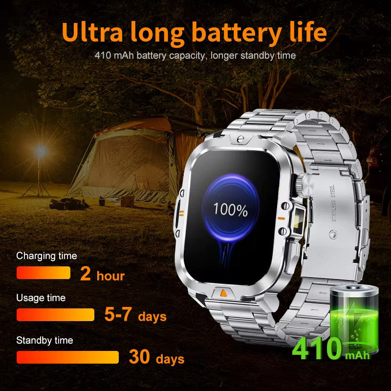 FOXBOX Smartwatch in Silber mit Bluetooth-Gesprächsfunktion, Gesundheits- und Schlafüberwachung sowie LED-Taschenlampe für Damen und Herren - Bild 3