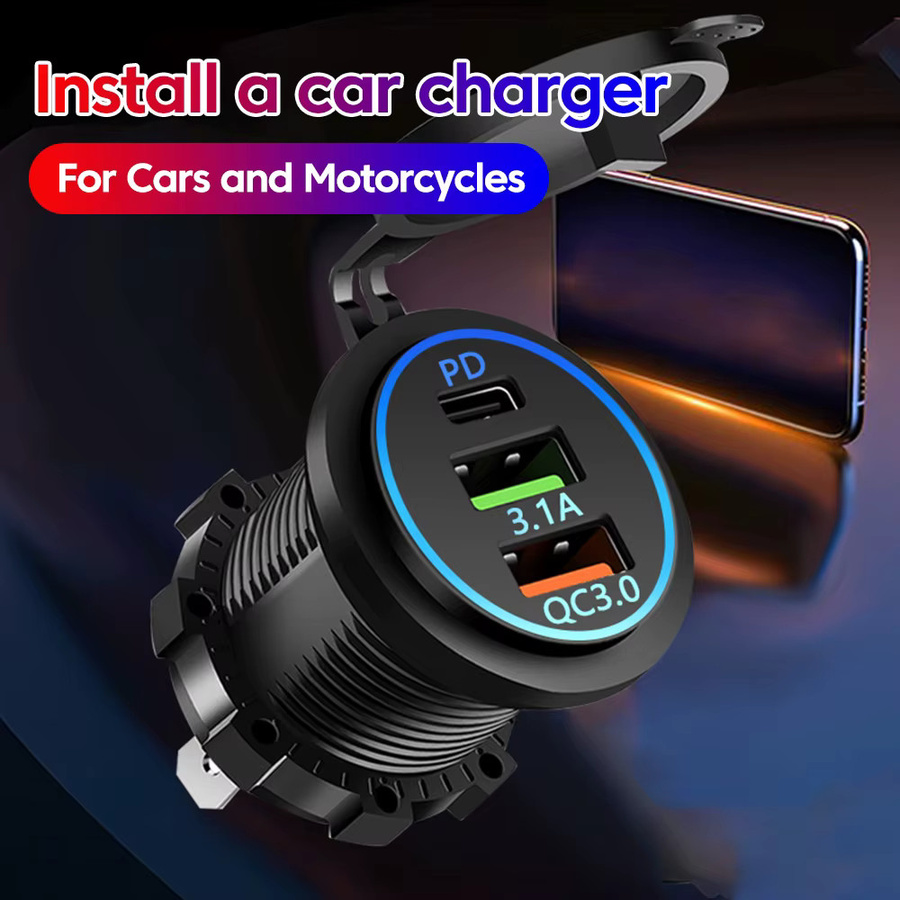 Wasserdichtes Dual USB Typ-C Ladegerät für Motorrad und Auto mit QC3.0 und 12V-24V Voltmeter in Schwarz - Bild 6