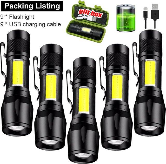 ZHIYU Mini wiederaufladbare LED-Taschenlampe mit COB und XPE, tragbare Campinglaterne mit Zoombarem Fokuslicht und Stiftclip, Schwarz - Bild 1