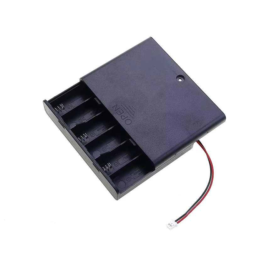 JCD AA Batteriehalter mit 6 Slots, schwarze Batteriefach-Box inklusive Schalter, Abdeckung und Anschlusskabel mit DC 5,5x2,1mm, PH2.0, XH2.54 und SM Dupont Terminals - Bild 2