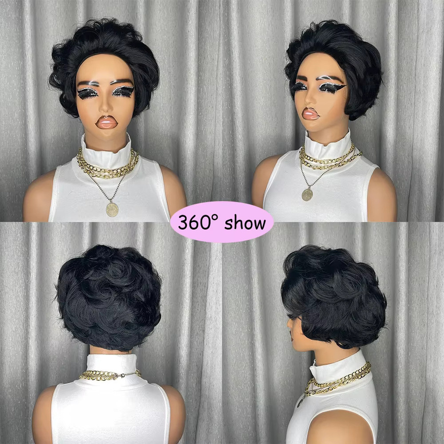 OYM HAIR Pixie-Schnitt-Perücke, kurze lockige Echthaar-Perücke, Damen - Bild 4