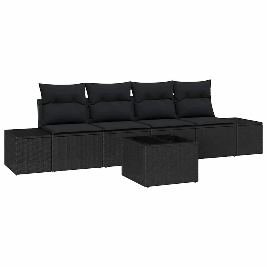 vidaXL Garten-Sofa-Set aus Poly-Rattan in Schwarz mit 5 Teilen, inklusive Kissen und Couchtisch für Terrasse und Garten - Bild 2