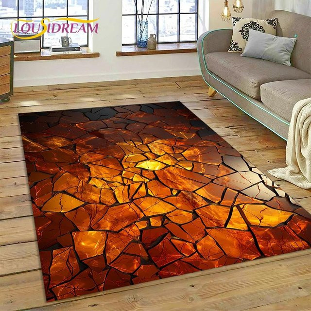 Karpetti Vulkan 3D Lava Magma Teppich, rutschfeste Bodenmatte in Orange, B/T: 70 x 100 cm - Bild 1