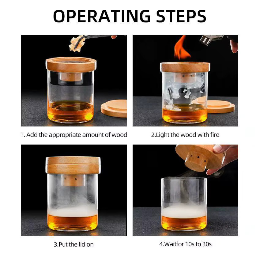 Smoking Master Cocktail-Räucher-Set mit 4 natürlichen Geschmacksrichtungen und Holzspäne-Ei in Braun für Bourbon Whiskey und Old Fashioned Getränke - Bild 5