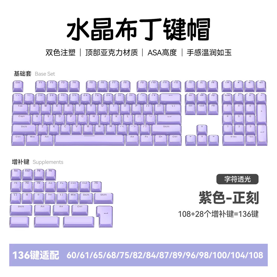 AEVYVKV Jelly Crystal Tastenkappen in Rosa, 135 Tasten MDA Profil für mechanische Tastaturen im Alice-Layout, durchscheinend - Bild 2