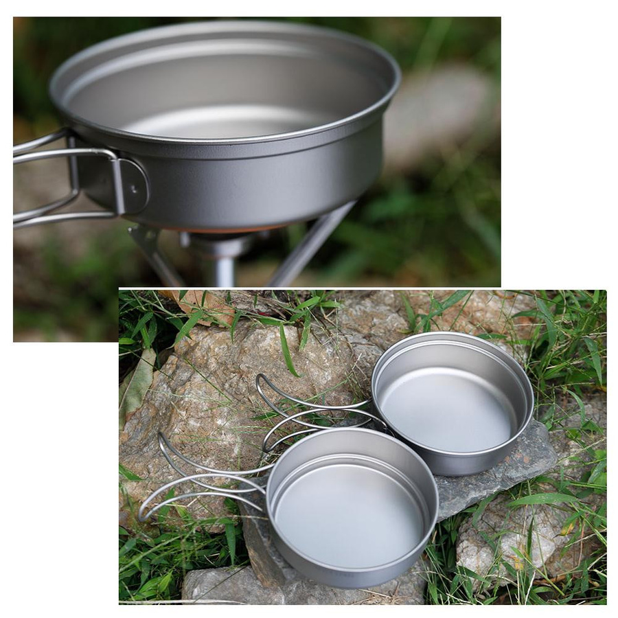 TOMTOP JMS Ultraleichtes Titan-Kochset für Outdoor und Camping in Silber mit Topf und Pfanne, 1100 ml - Bild 2