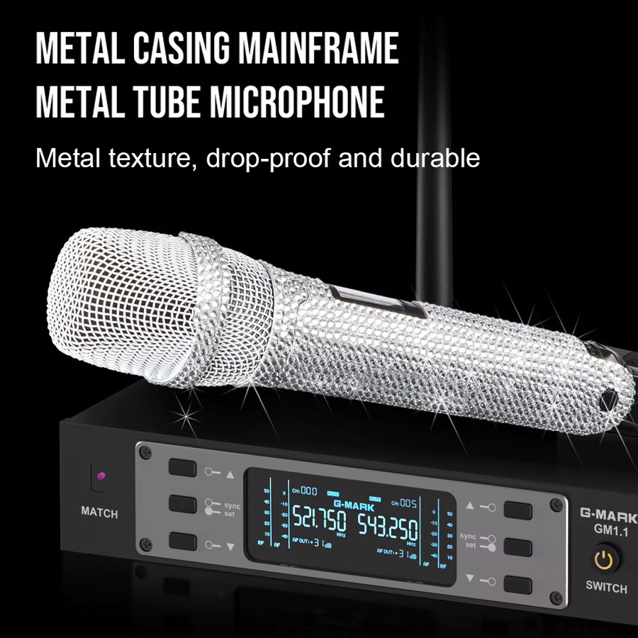 G-MARK GM1.1 Funkmikrofon kabellos mit UHF-Frequenzverstellung aus Metall für professionelle Shows und Partys - Bild 3