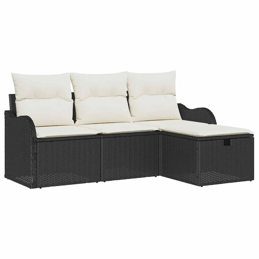 vidaXL Gartensofa-Set aus Poly-Rattan in Schwarz und Beige mit 4 Teilen, Ecksofa, Ottoman und Couchtisch inklusive Kissen - Bild 2