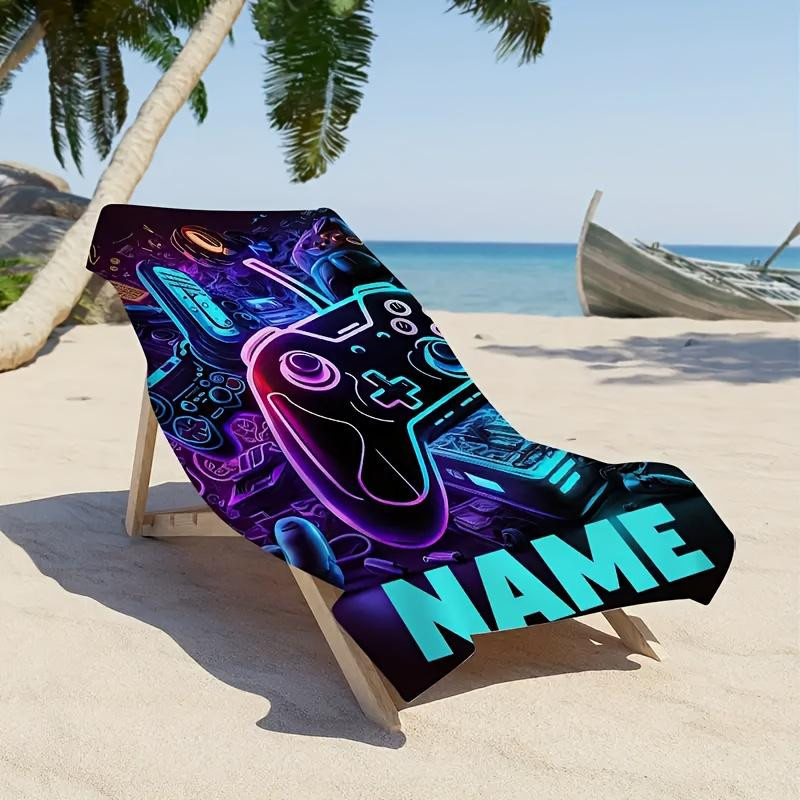 Personalisiertes Mikrofaser-Strandtuch mit Game Controller Neon-Spieldesign von JMG Household Supplies, Mehrfarbig, B/H: 80 x 130 cm und 40 x 70 cm - Bild 3