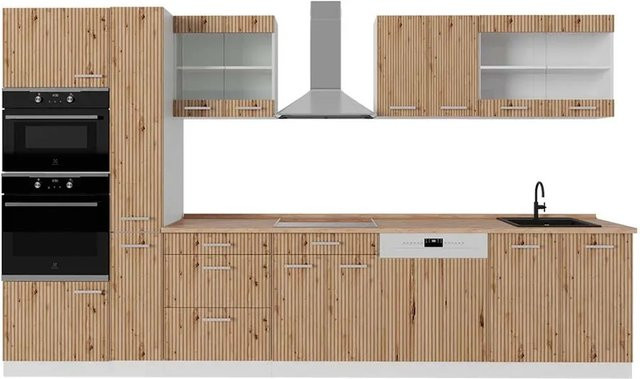 Vicco R-Line Küchenzeile Artisan Eiche und Weiß mit Hochschrank, Breite: 350 cm - Bild 1