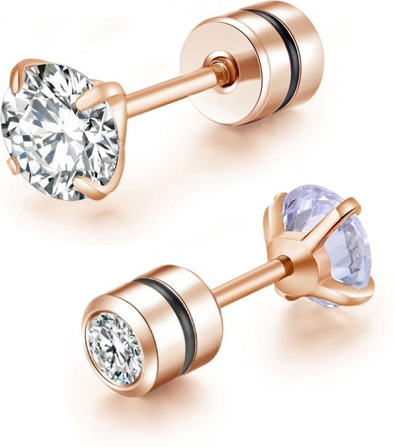 YULIN Ohrstecker Edelstahl, Zirkonia, Roségold, Unisex, 8mm - Bild 1
