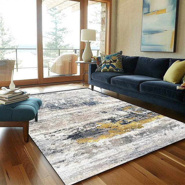 JGJG Nordischer Teppich mit abstraktem geometrischem Design, modern und waschbar, mehrfarbig, B x T: 100 x 160 cm - Bild 1