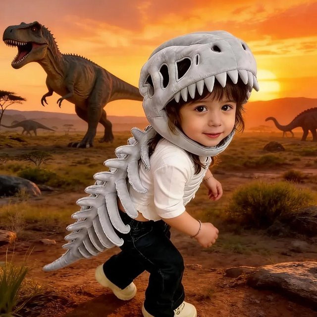 Yiran toy Dinosaurierknochen Plüschkostüm Kapuzenmaske, ab 14 Jahre, Unisex - Bild 1