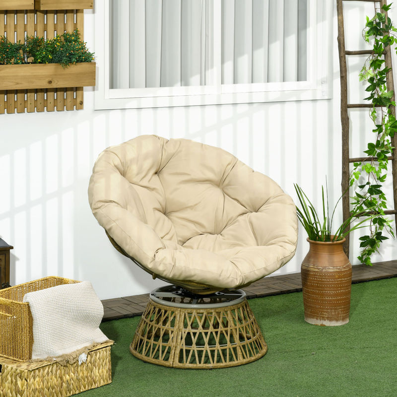 Outsunny Papasansessel aus Polyrattan mit Polster und Fußstütze, 360 Grad Drehsessel in Khaki, B/T/H: 85 x 70 x 82 cm - Bild 2