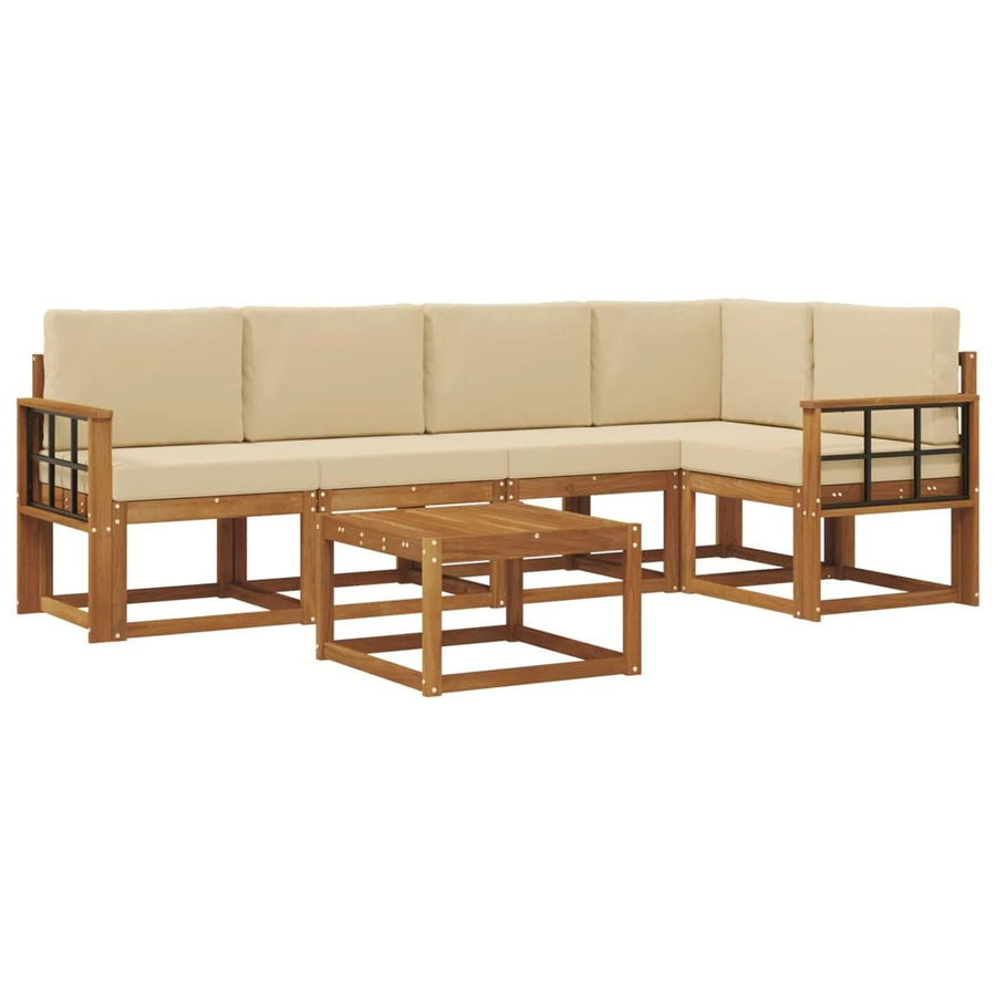 vidaXL Gartenmöbel Set L-Form aus Akazienholz mit 3-Sitzer Sofa, Eckelement, Couchtisch und 6 Kissen in Beige und Natur - Bild 2