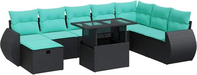 vidaXL 9-teilige Garten-Sofagarnitur aus Poly-Rattan und Akazie in Grau mit Kissen - Bild 1