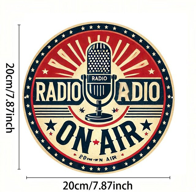 Potdemiel Vintage-Radio Aluminiumschild rund, Mehrfarbig, Durchmesser: 20,0 cm - Bild 1