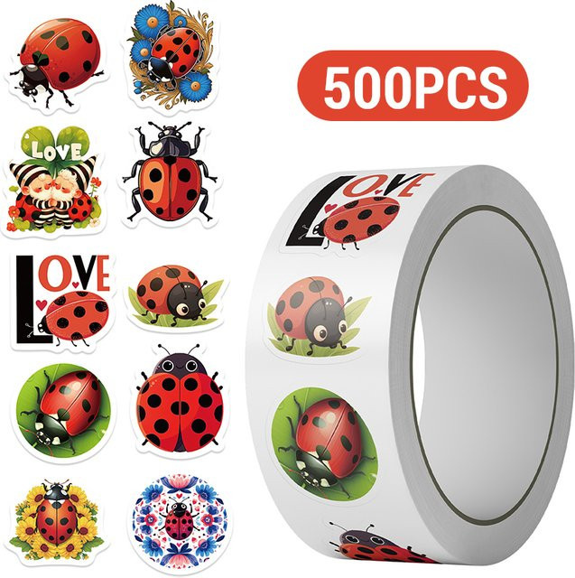 500 Stück Marienkäfer Aufkleber Rolle als wasserfeste Cartoon Insekten Dekoration in Multicolour - Bild 1