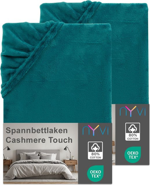NYVI DreamScience Cashmere Touch Spannbettlaken aus Polyester Mikrofaser, 2er Pack, Farbe: petrol, für Matratzenhöhe bis 22 cm, B/T: 180 x 200 cm und 200 x 220 cm - Bild 1