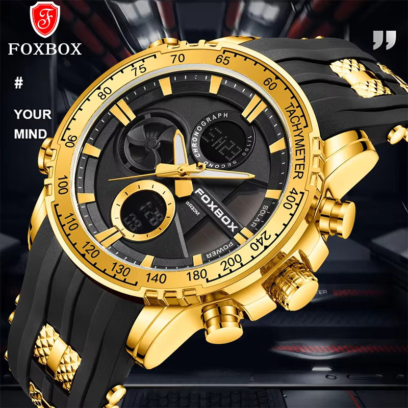 FOXBOX Digitaluhr, Quarz, Edelstahl, Kautschuk, Schwarz, Herren - Bild 2