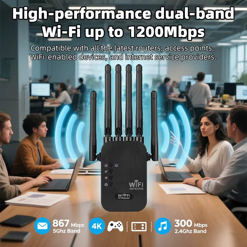 Regaton Dual-Band WLAN-Verstärker AC1200/AC300 Wi-Fi 5 Repeater in Schwarz - Bild 3