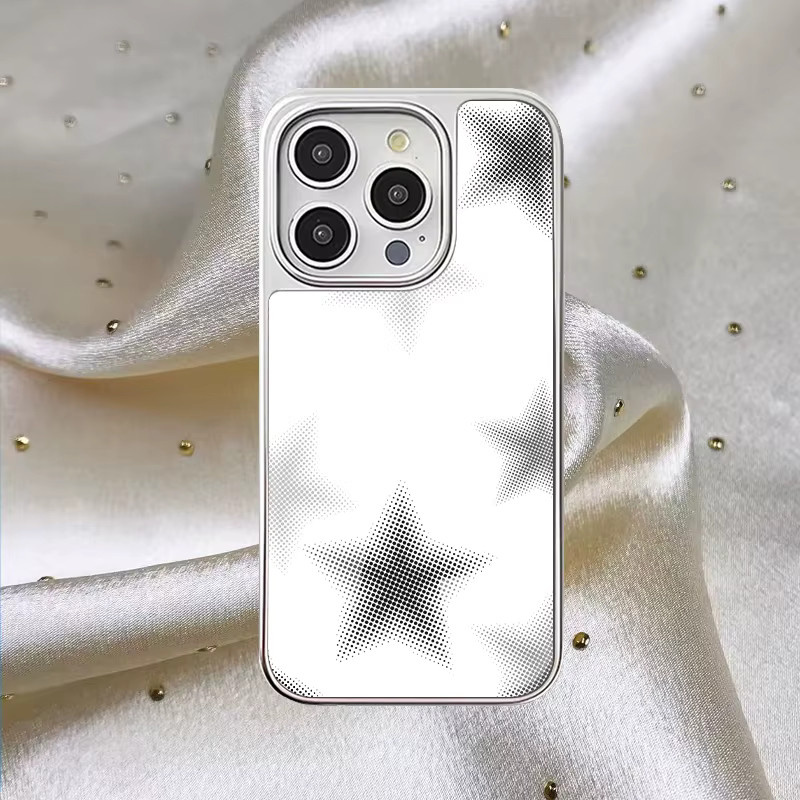 DecoPhone Handyhülle Sternenverwischung mit Silberrand in Silber und Weiß, Sturzsichere TPU Hülle für iPhone XR/11/12/13/14/15/16/17 Pro Max - Bild 2
