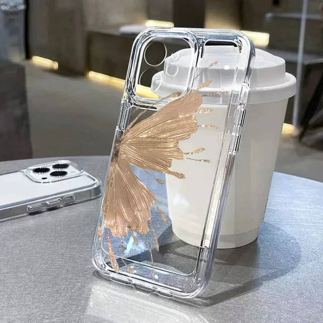 Transparentes iPhone Case mit Gold Schmetterling Design für iPhone 15 14 13 12 11 Pro Max XS XR X 7 8 Plus SE 2020 - Bild 1