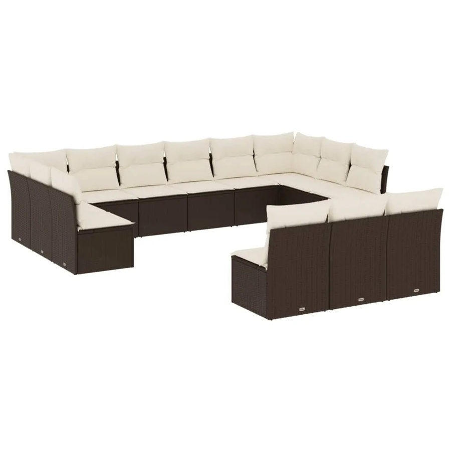 vidaXL 13-teilige Garten-Sofagarnitur aus braunem Poly-Rattan mit cremeweißen Kissen und Stauraum - Bild 2
