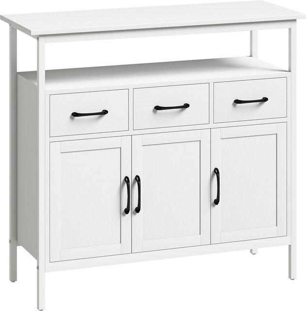 HOMCOM Sideboard Kommode mit 3 Schubladen und 2 Türen, moderner Küchenschrank mit verstellbaren Regalen und offenem Fach, Weiß, B/T/H: 85 x 35 x 88 cm - Bild 1