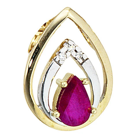 Colfem Anhänger Tropfen, 585 Gelbgold, 3 Diamanten, 1 Rubin, Damen - Bild 1