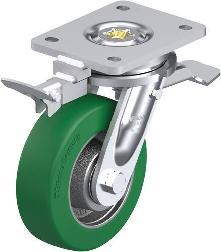 Blickle Lenkrolle LO-GST 150K-ST-RI4 mit Feststeller in Silber und Grün, Rad-Durchmesser: 150 mm, Tragfähigkeit: 570 kg - Bild 1