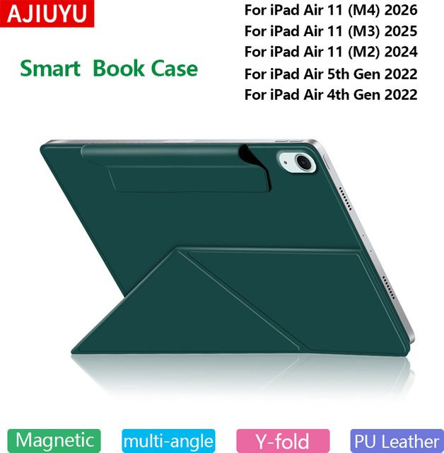 AJIUYU Magnetische Smart Book Cover Hülle für iPad Air 11 Zoll M4 M3 M2 sowie iPad Air 5. und 4. Generation 10,9 Zoll in Grün mit Y-Fold Design - Bild 1