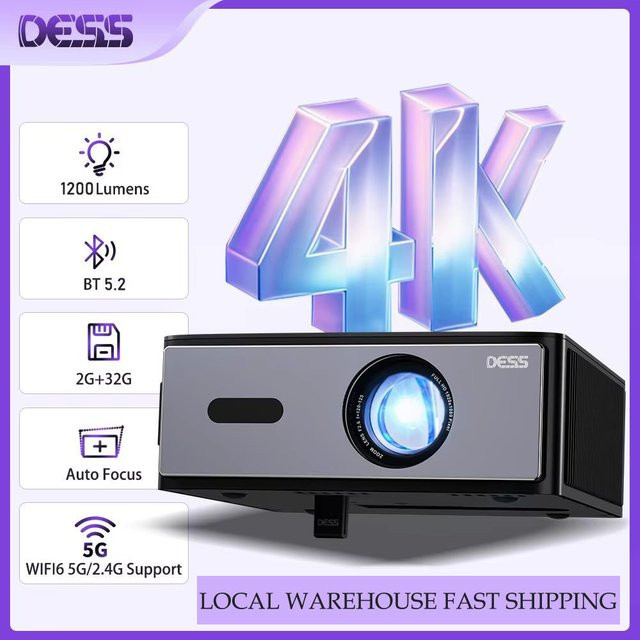 DESS C4 PRO Smart Heimkino Projektor mit 4K Full HD Unterstützung, Android, WLAN und Bluetooth, Schwarz - Bild 1