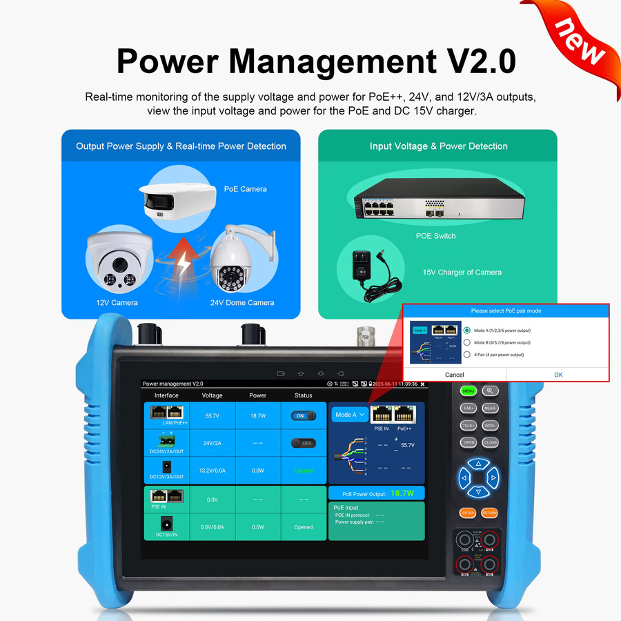 WANGLU 7-Zoll CCTV IPC Kameratester mit 8 MP, H.265, AHD, CVI, TVI, SDI, VGA und HDMI-Eingang für die Sicherheitsüberwachung, Blau - Bild 4