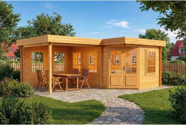 Alpholz Gartenhaus Pepe 5-Eck mit Flachdach, imprägniertes Holz, braun, B: 422 cm, T: 274 cm - Bild 1