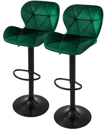 ML-Design Barhocker 2er Set aus grünem Samt mit Rückenlehne und Fußstütze höhenverstellbar - Bild 1