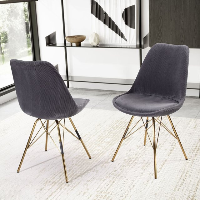 2er Set FineBuy Esszimmerstühle Cara in Grau mit Cord-Stoff und skandinavischem Design - Bild 1