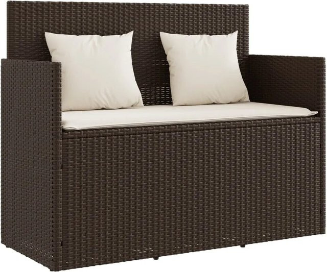 vidaXL Gartenbank aus Poly Rattan mit Kissen in Braun und Weiß - Bild 1