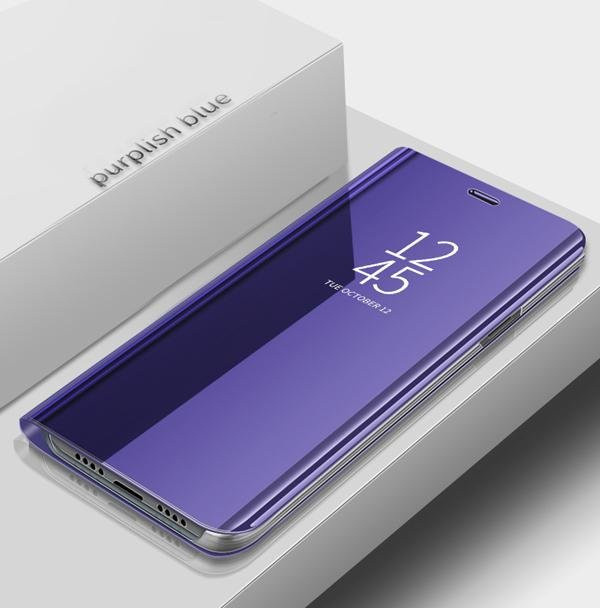 Samsung Galaxy A34 5G Magnetische Klapp-Handyhülle aus Leder mit Smart Mirror Funktion und Book Stand in Violett - Bild 1