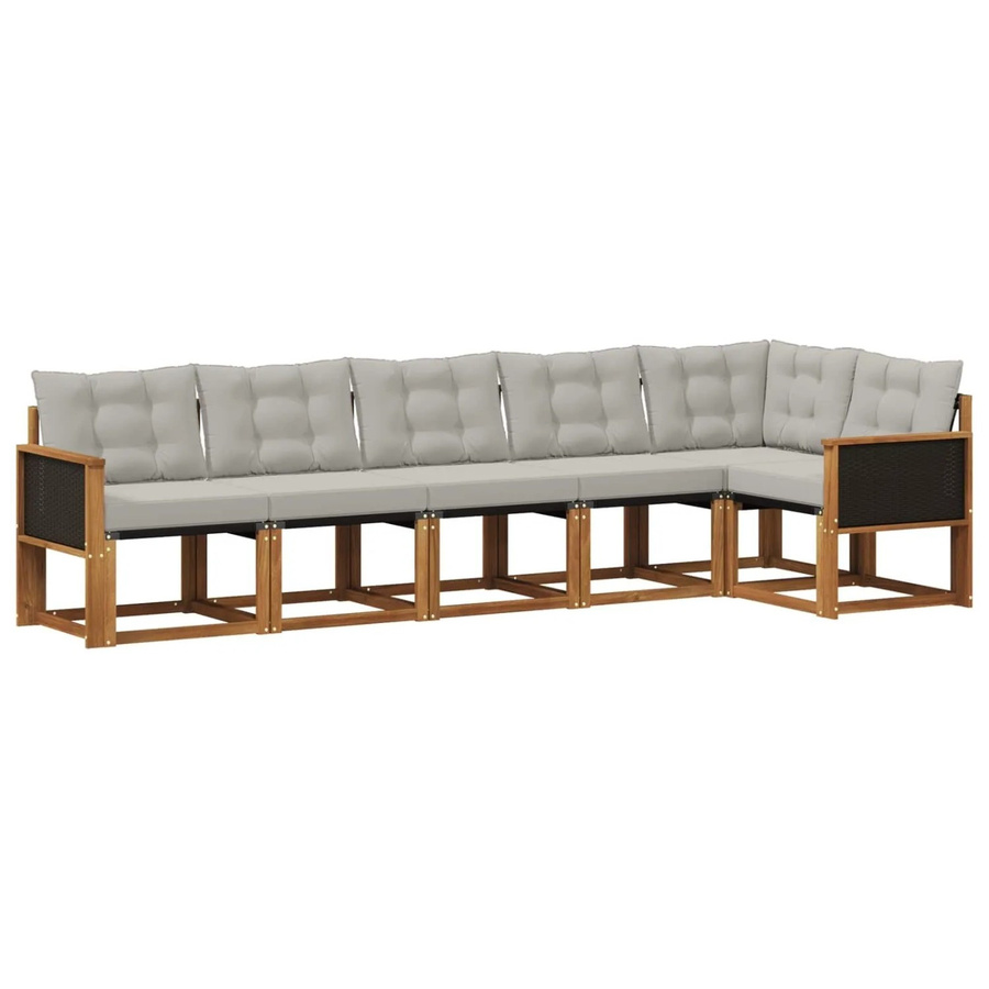 vidaXL Outdoor-Sofagarnitur L-Form aus massivem Akazienholz mit 6 Kissen in Natur und Hellgrau - Bild 2