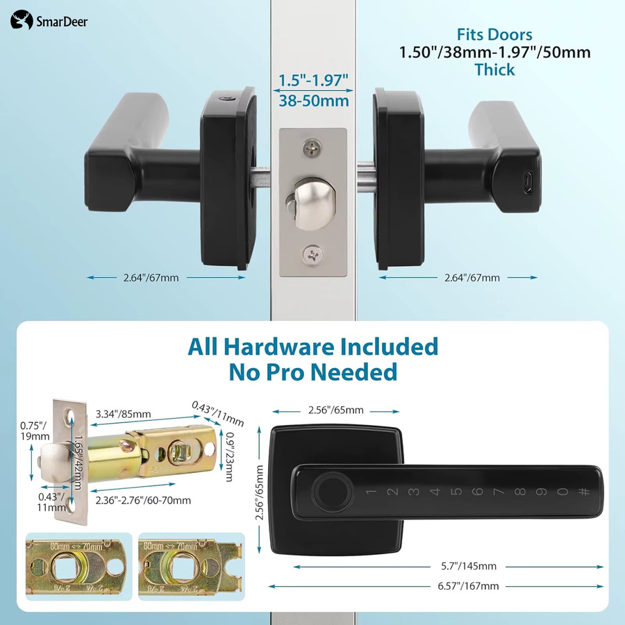 SmarDeer Elektronisches Smart Lock in Schwarz mit Bluetooth und Fingerabdruck für Tuya Smart Life Hausautomation, ideal für Hotel und Büro - Bild 4