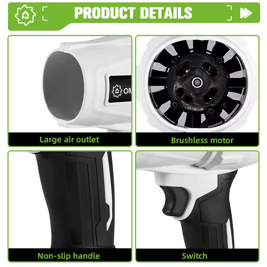 ONEGREEN 2000 W bürstenloser elektrischer Turbogebläse Strahlventilator mit 200 m/s in Weiß für Makita 18 V Akku-Pin - Bild 4
